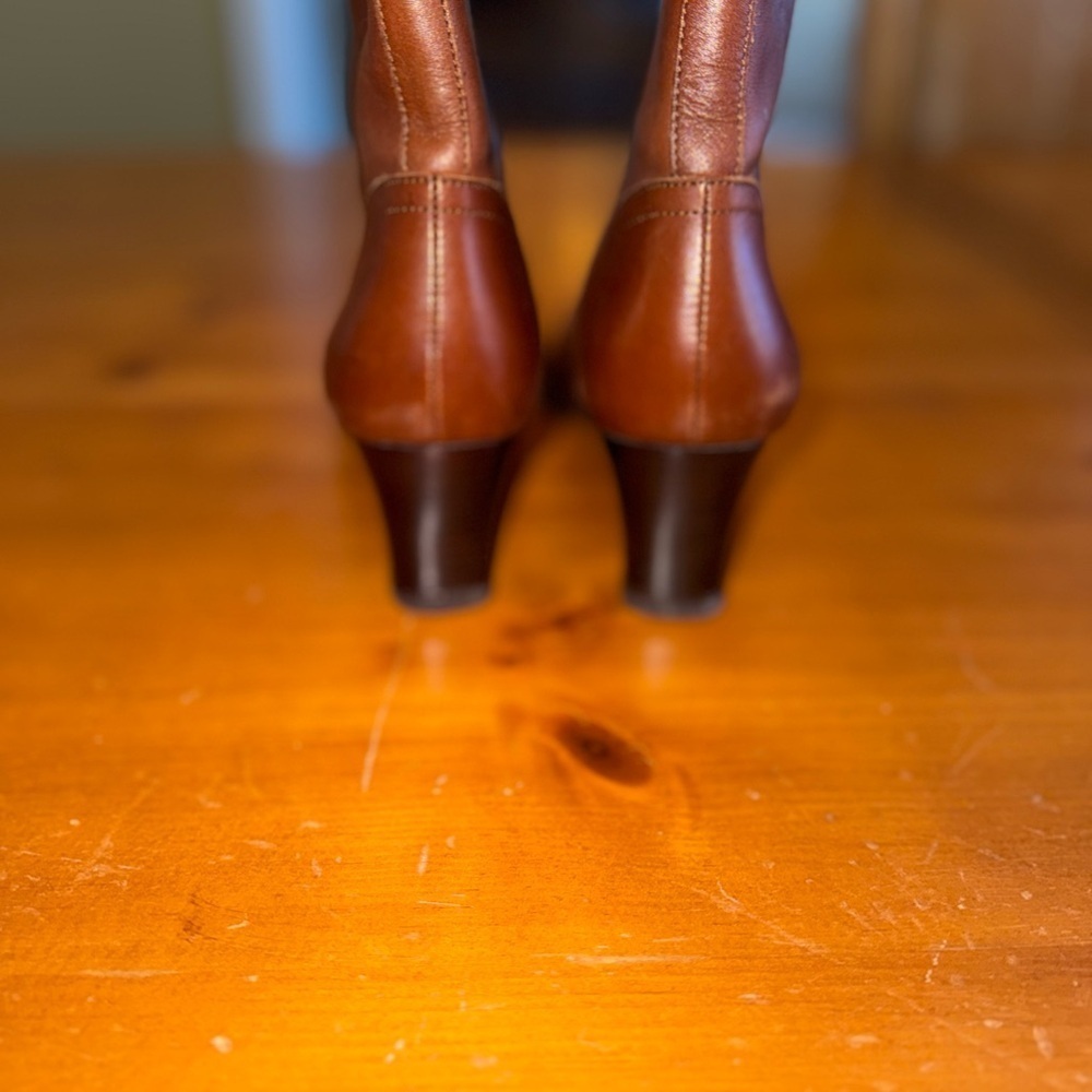 Etienne Aigner Brown Leather Tie Ankle Boots Womens 7.5 Victorian Cottagecore - Picture 5 of 9